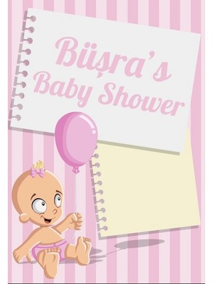 Reysa Tasarım Pembe Çizgili Bebek Temalı Baby Shower Afişi 35X50 cm