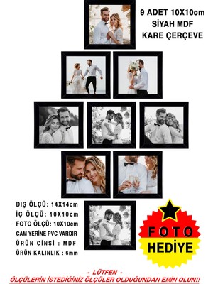 9 Adet 10X10 Çerçeve - Mdf Çerçeve - Fotoğraf Çerçevesi - Mini Çerçeve