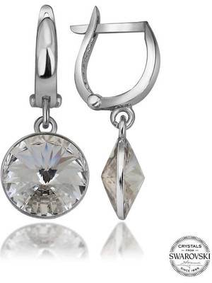 Fm Swarovski Crystal Taşlı Gümüş Beyaz Sallantılı Kadın Küpe