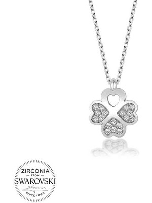 Fm Swarovski Taşlı Gümüş Yonca Bayan Kolye