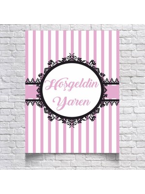 Reysa Tasarım Pembe Çizgili Baby Shower Afişi 50X70 cm