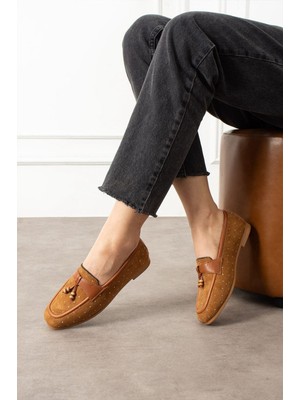 Slipcat Kadın Taşlı Püsküllü Taş Detaylı Babet Günlük Ayakkabı