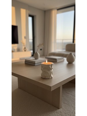 El Yapımı Modern Tasarım Geometrik Dokulu Hediyelik Taş Soya Mum (8x8)