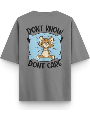 Overoz Tom & Jerry Sırt Baskılı Yarı Oversize Unisex Gri Tshirt 1381