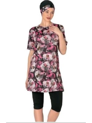 Tudik Collection Fantasy 3449 Bayan Desenli Yarı Tesettür Mayo