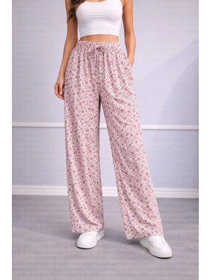 İnce Moda Giyim Kadın Yüksek Bel Bol Paça Pantolon – Lastikli Salaş Model (Çok Renkli)