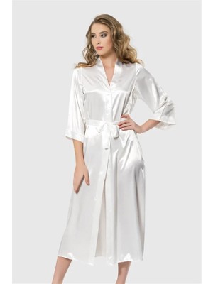 Hayat Store Arias Closet Ekru Uzun Saten Sabahlık