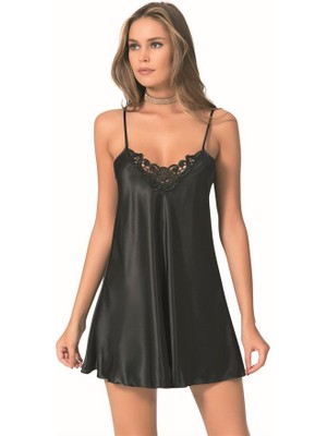 Hayat Store Arias Closet Siyah Kısa Saten Gecelik
