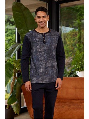 Tudik Collection Kocabey 8053 Erkek Midi Yaka Uzun Kollu Pijama Takımı