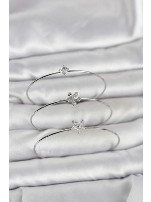 Zenvia Gümüş Renk Zirkon Taşlı Pirinç 3'lü Kadın Bileklik Kombini ZNV-EBJT4377