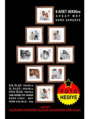 9 Adet 30X30 Çerçeve - Mdf Çerçeve - Fotoğraf Çerçevesi - Kare Çerçeve