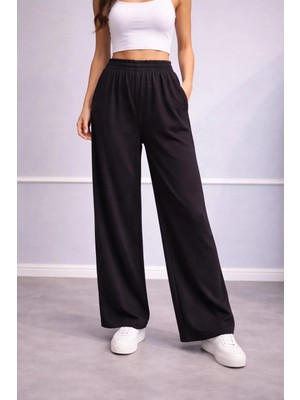 İnce Moda Giyim Kadın Yüksek Bel Bol Paça Pantolon – Lastikli Salaş Model (Çok Renkli)