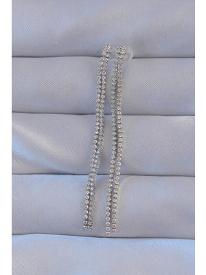 Luz&Pos Pirinç Gümüş Renk Zirkon Taşlı Su Yolu Model Küpe