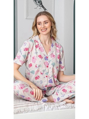 Tudik Collection Alissa 6258 Kadın Fil Desenli Patlı Pijama Takımı