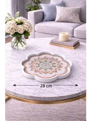 Zucci Home 28 cm  Desenli Küçük Cam Dekoratif Tepsi | Akdeniz Esintisi | Shine Anatolia  Rosace | Renkli Çiçek Motifli Orta Sehpa & Sunum Tepsisi
