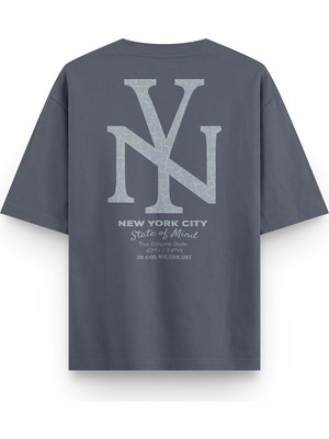 Overoz New York City Sırt Baskılı Yarı Oversize Unisex Füme Tshirt 1384
