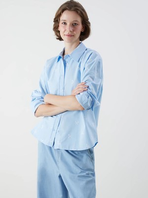 Lc Waikiki Yeni Sezon Fiyonk Nakışlı Oversize Poplin Kadın Gömlek