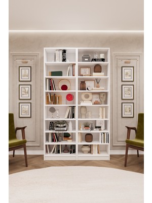 Asra Trend MDF Beyaz Kitaplık – Ayarlanabilir Raflar, Ev & Ofis Modern Dekoratif Kitaplık, K-09
