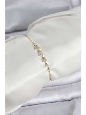 Clariss Gold Renk Zirkon Taşlı Yıldız Model Asansörlü Kadın Bileklik