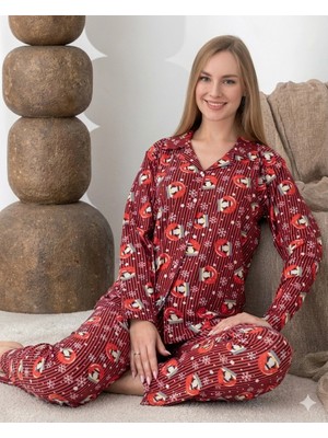 Tudik Collection Boyraz 0350 Kadın Süet Patlı Uzun Kol Pijama Takımı