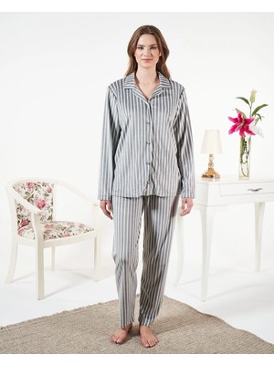 Tudik Collection Estiva 25360 Gömlek Yaka Çizgili Kadife Pijama Takımı
