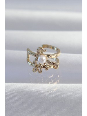 Luz&Pos Pirinç Gold Renk Incili Ahtapot Earcuff Küpe