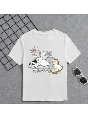 Luz&Pos Kız Çocuk Bisiklet Yaka Baskılı T-Shirt - Beyaz