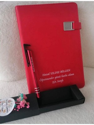 Promopanya Kişiye Özel Hediye Set (Defter+Metal Kalem) Kırmızı Renk /isim Yazılabilir