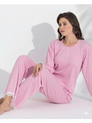 Tudik Collection Boyraz 06039 Kadın Interlok Kumaş Uzun Kol Pijama Takımı