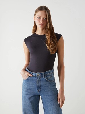 Lc Waikiki Yeni Sezon Bisiklet Yaka Taşlı Kadın Bodysuit