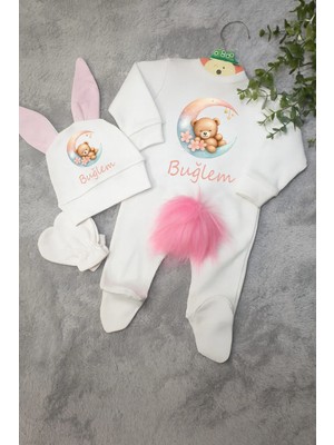 Moda Lime Isimli Ayıcık ve Ay Temalı Bebek Tulum Seti – Organik Pamuk – Kişiye Özel – Bebek Cildine Uygun