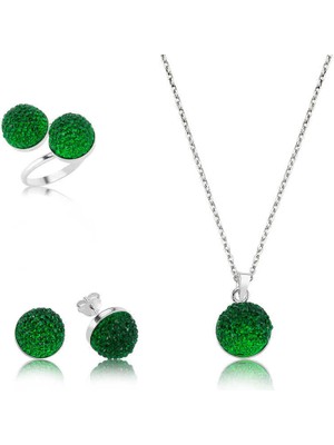 Fm Gümüş Yeşil Kristal Bayan Set