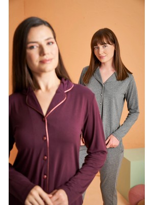 Tudik Collection Pjs 28049 Kadın Uzun Kol Önü Düğmeli Pijama Takım