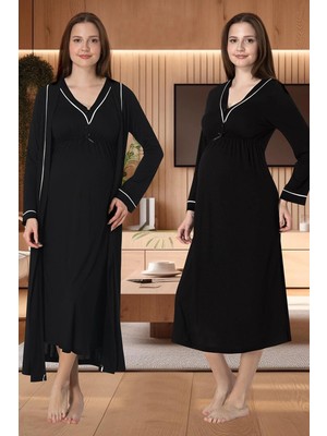 Tudik Collection Effortt 4055 Biye Detaylı Sabahlıklı Lohusa Gecelik Takımı