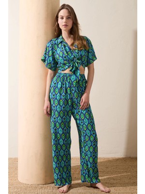 Tudik Collection Anıl 11636 Kadın Kısa Kol Gömlek ve Pantolon Takım