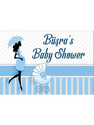 Reysa Tasarım Mavi Hamile Bayan ve Bebek Arabası Temalı Baby Shower Afişi 70X100 cm