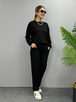 Nova Epoxy Art Kadın Uzun Kollu Bisiklet Yaka Viskon Iki Iplik Bluz ve Pantolon Ikili Takım