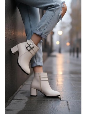 Marina Rosse Kadın Bej Cilt Çift Tokalı Kısa Bot