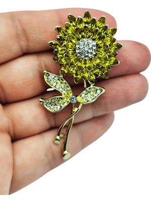 BB Bi Butik Shop Işıltılı Ayçiçeği Tasarım Taşlı Broş – Zarif Çiçek Figürlü Yaka Iğnesi
