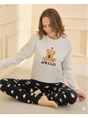 Tudik Collection Mihra 90781 Kadın Ayıcıklı Uzun Kol Pijama Takımı