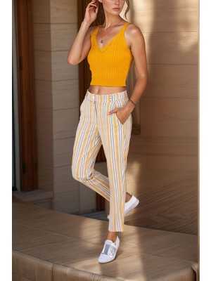 Bacc Hardal Keten Cepli Düğmeli Boru Paça Havuç Pantolon BCBSK-25700-3394