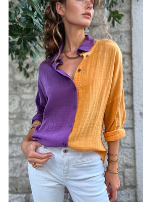 Bacc Mor Müslin Color Block Salaş Gömlek BCBSK-25700-3458