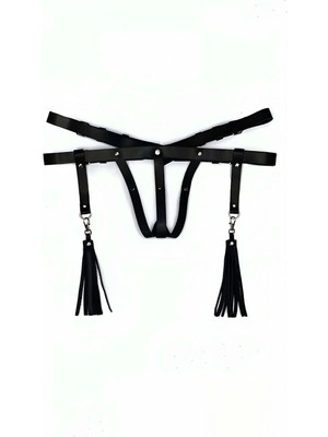 Beruflic Deri Iç Giyim Püsküllü Tanga Harness - BRF439