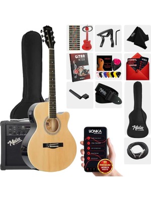 Midex XC-300XNT-AMP Profesyonel AMFİLİ Elektro Akustik Gitar (Amfi Çanta Capo Askı Jak Kablo Pena)