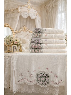 Dilex Beyaz Çeyizlik Nakışlı 60X90 cm 3lü Havlu Set Papatya