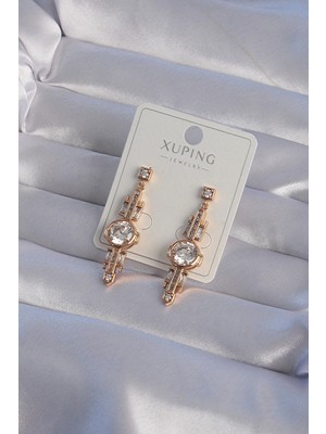 Luz&Pos Xuping Rose Renk Zirkon Taşlı Geometrik Sallantılı Küpe