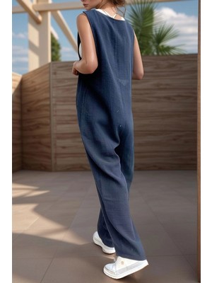 Bacc Siyah Müslin Askılı Cepli Düşük Ağlı Bol Paça Salaş Tulum BCBSK-25700-3613