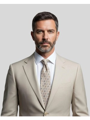 1001 Kravat Çiçek Desenli Açık Kahverengi 8 cm Genişliğinde Kravat