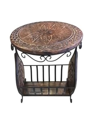 Data Store Otantik Çarşı Eskitme Ahşap Ferforje Sehpa Gazetelik