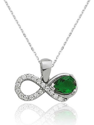Tienda Elegante Gümüş Yeşil Taşlı Sonsuzluk Bayan Kolye